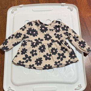 GEORGE Floral Long Sleeve Peplum Top - Beige with Black & Pink Flowers